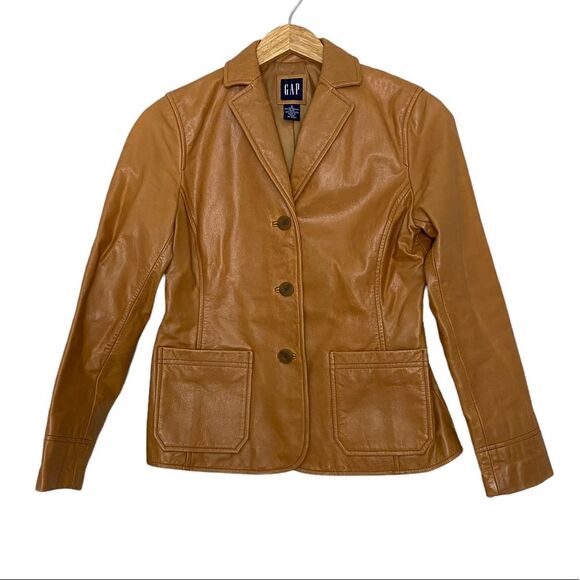 GAP Jackets & Blazers - GAP Vintage Y2K Tan Leather Jean-Jacket Coat Style Grunge Women's Size Small